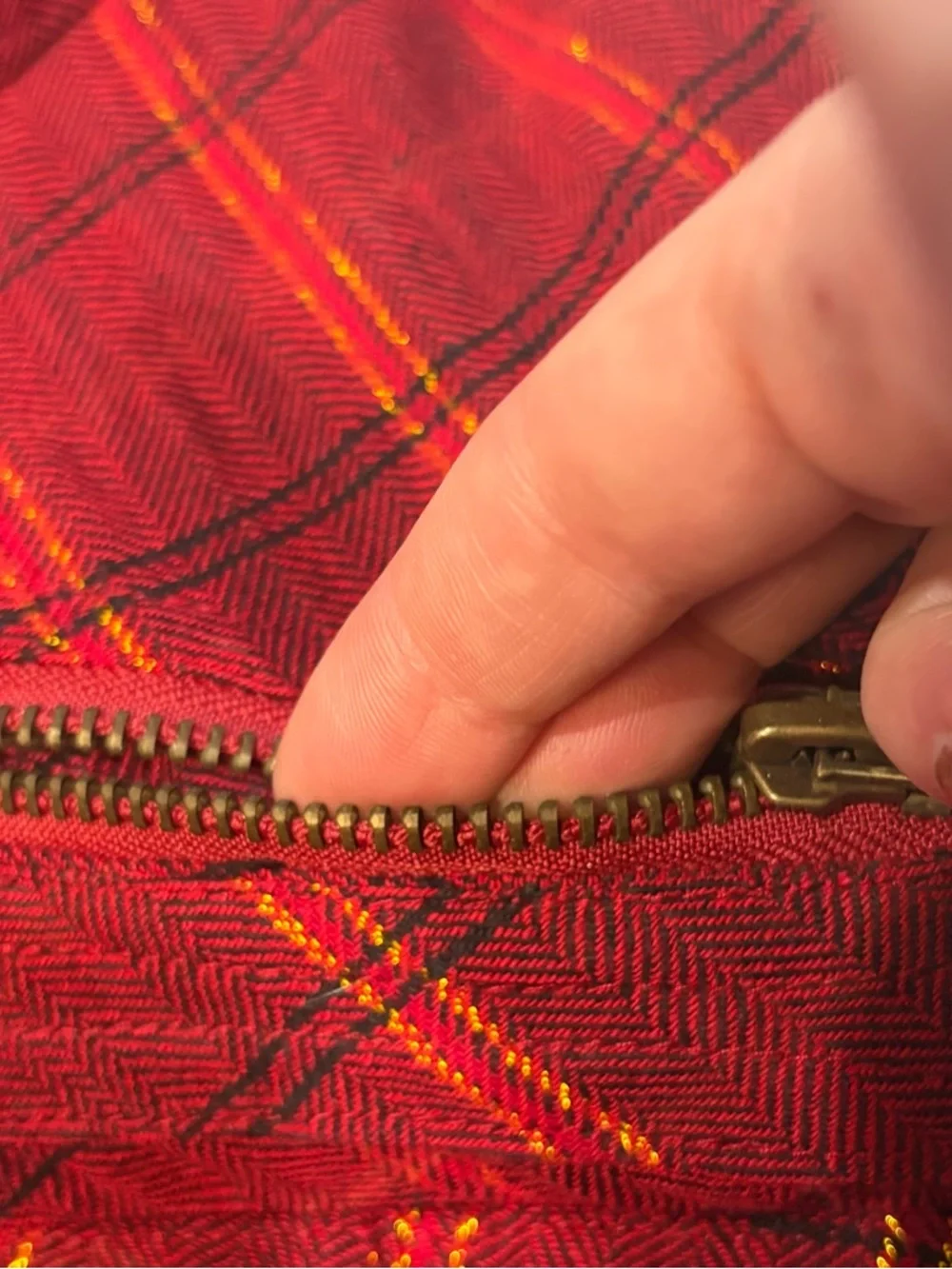 Feline Red Gold Plaid Cropped Full Zip Jacket Detachable Hood Junior Size Large - Picture 5 of 16